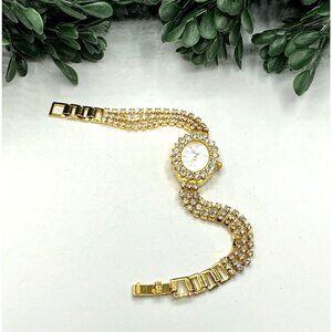 Gold Tone Crystal Bracelet Quartz 3 strand rhinestone bands AS IS